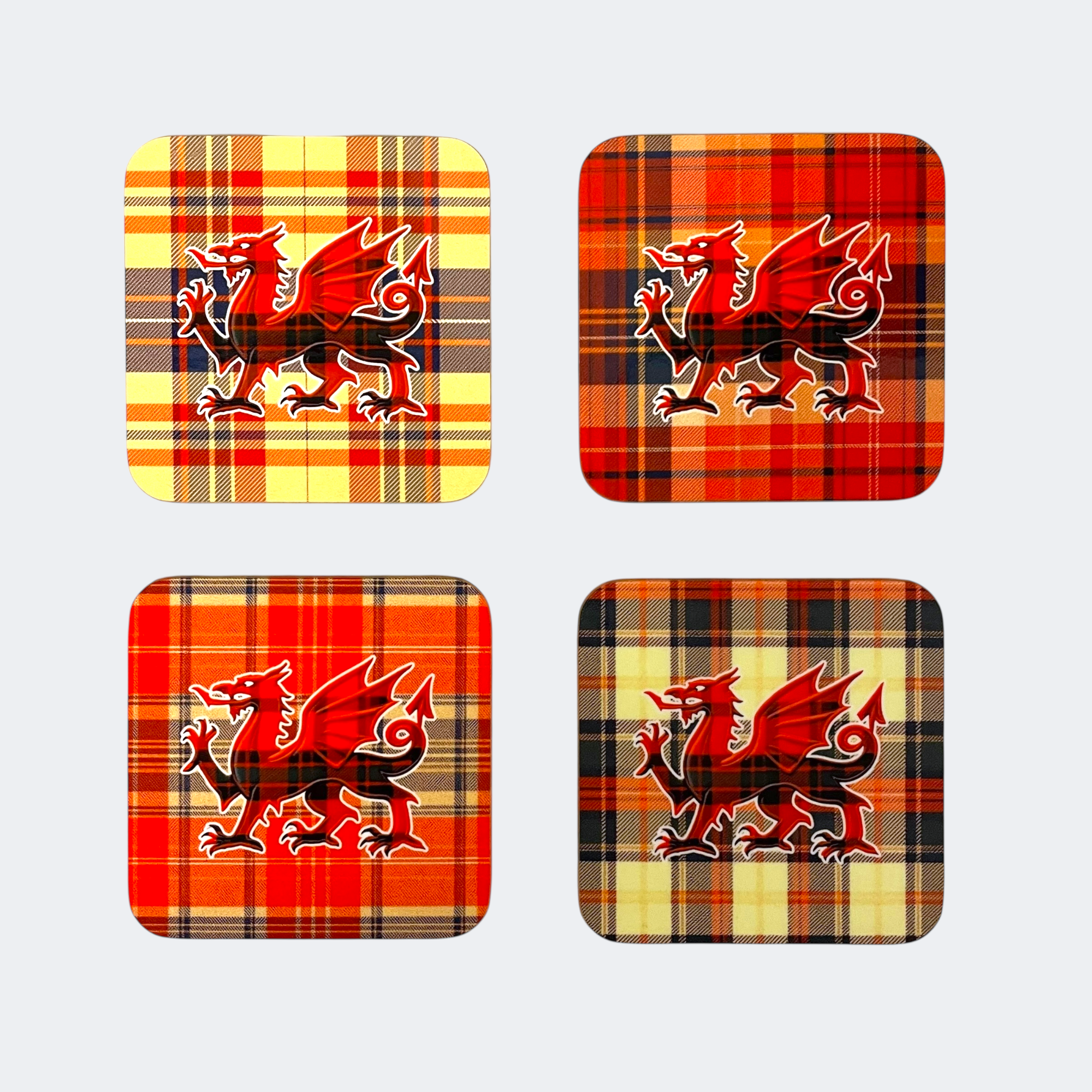 Welsh Dragon Tartan Coaster Set