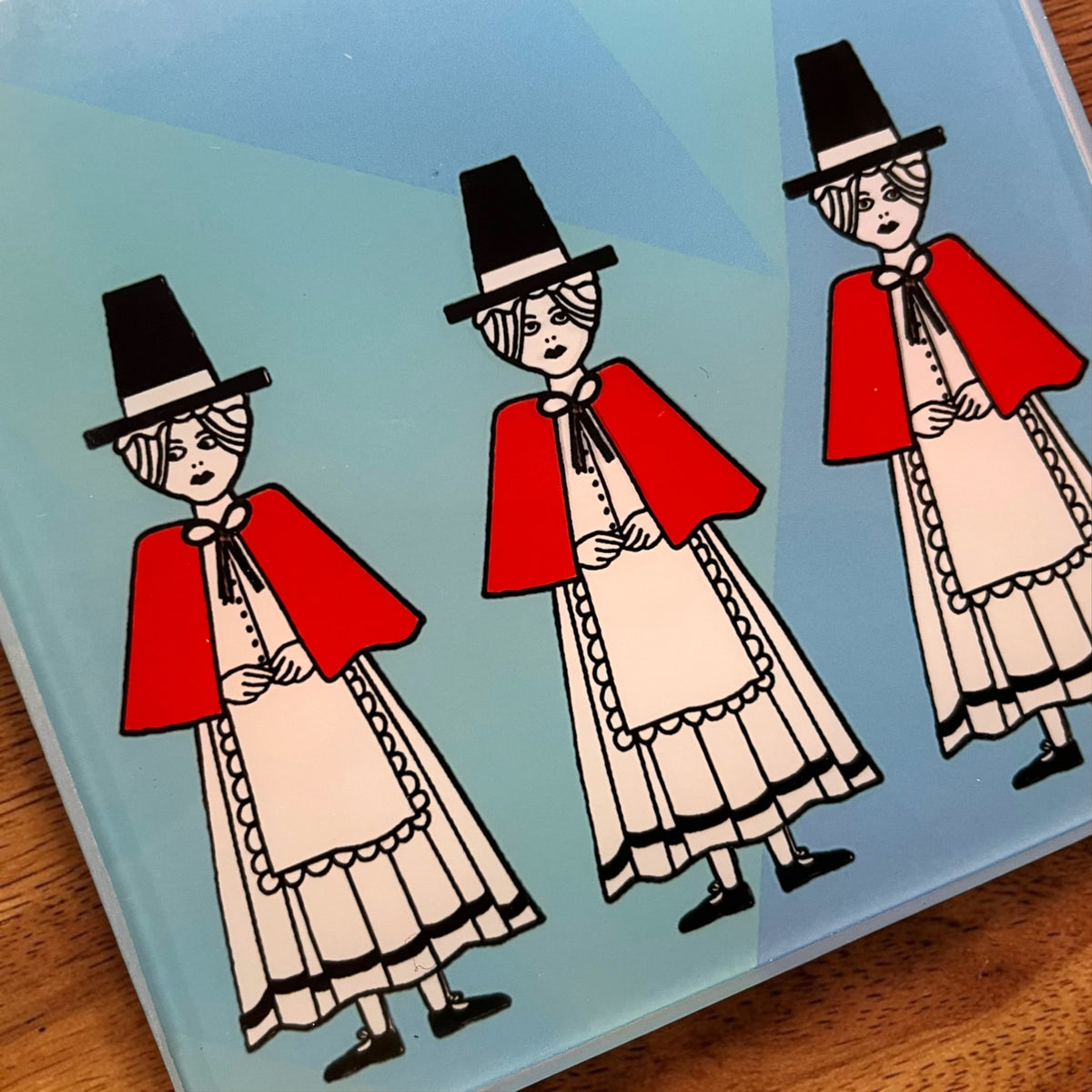 Welsh Lady Glass Coasters Set of 4 - Colourful Welsh Gifts and Traditional Welsh Design