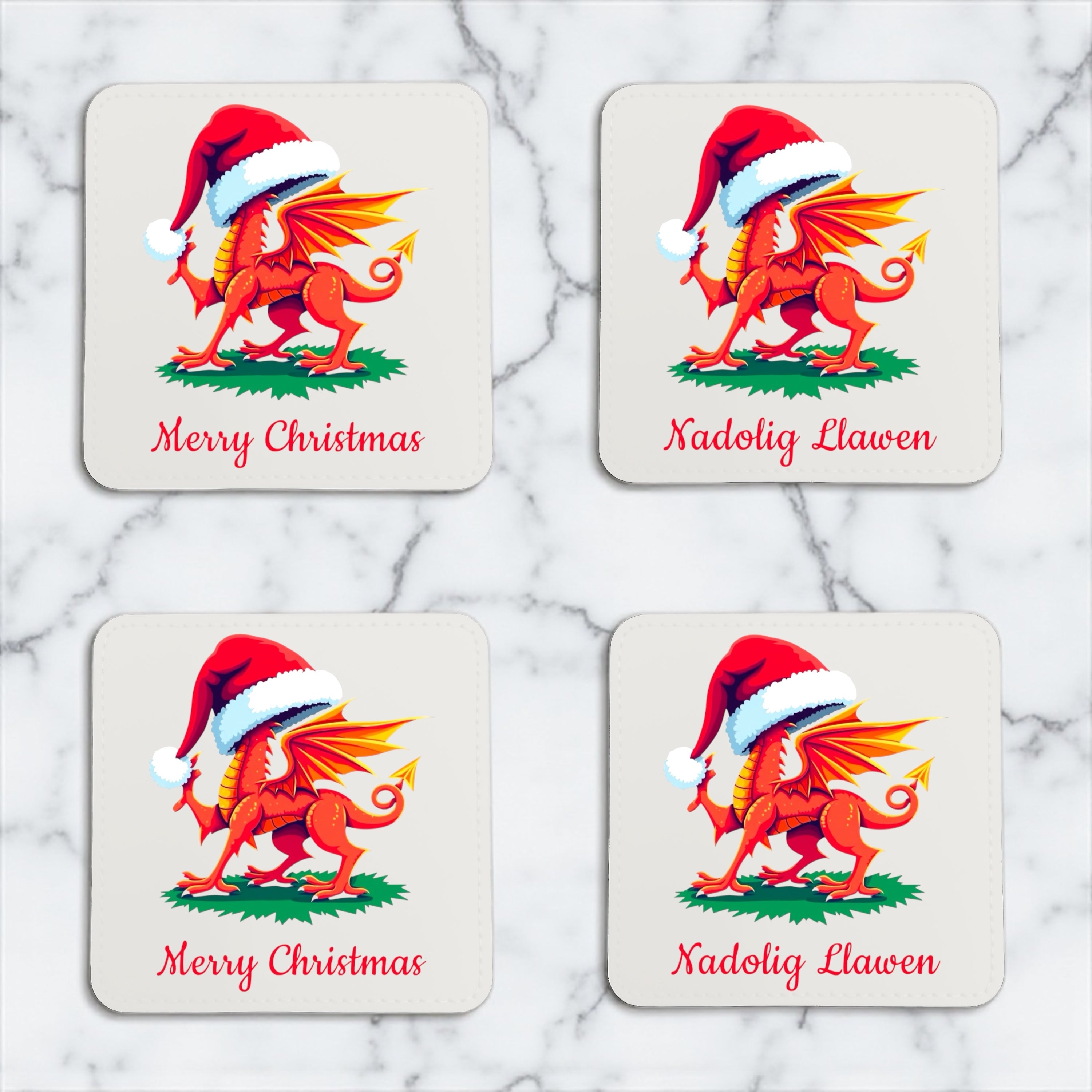 Nadolig Llawen Santa's Hat Coaster Set