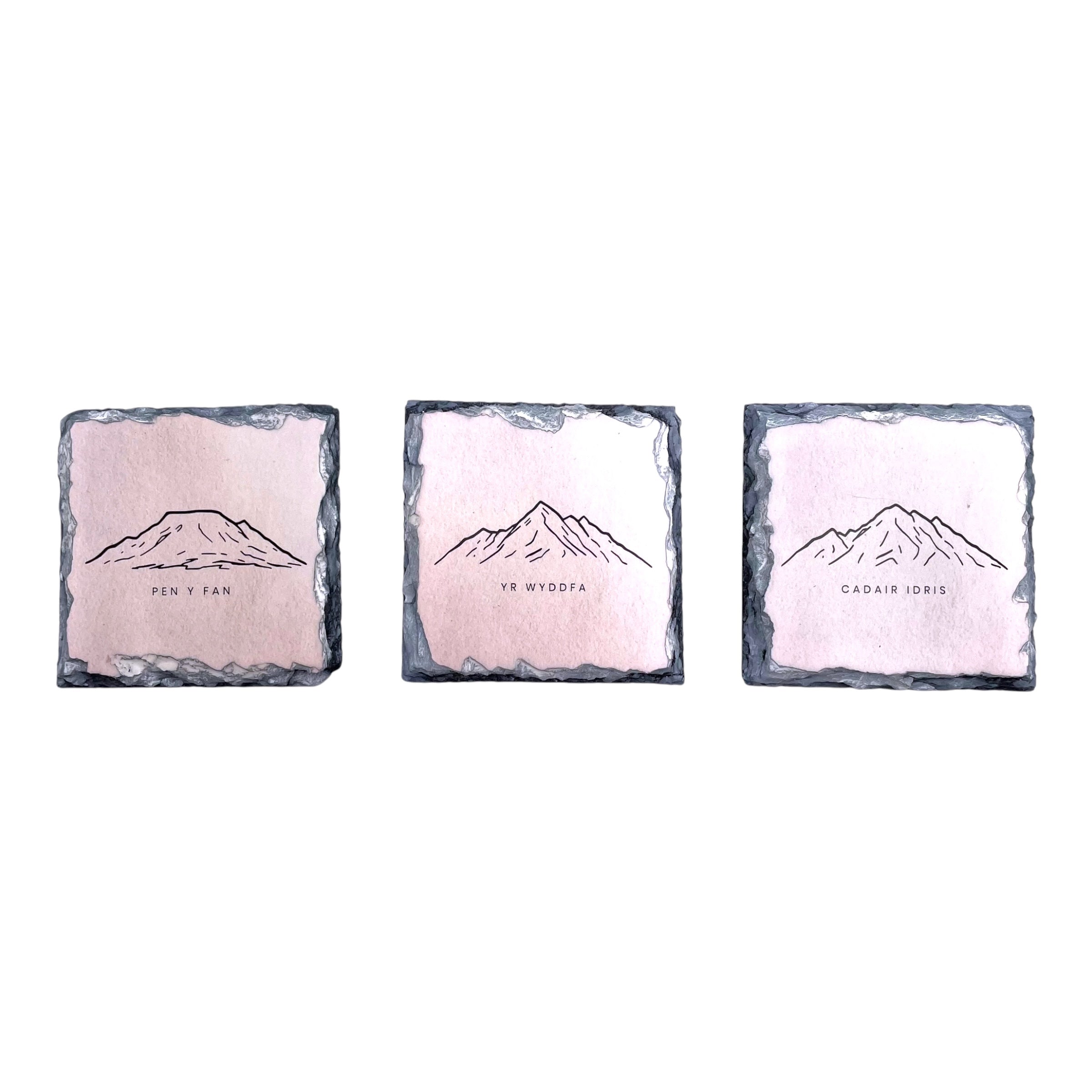 Three Welsh Peaks - Yr Wyddfa, Pen Y Fan, Cadair Idris Slate Coaster Set