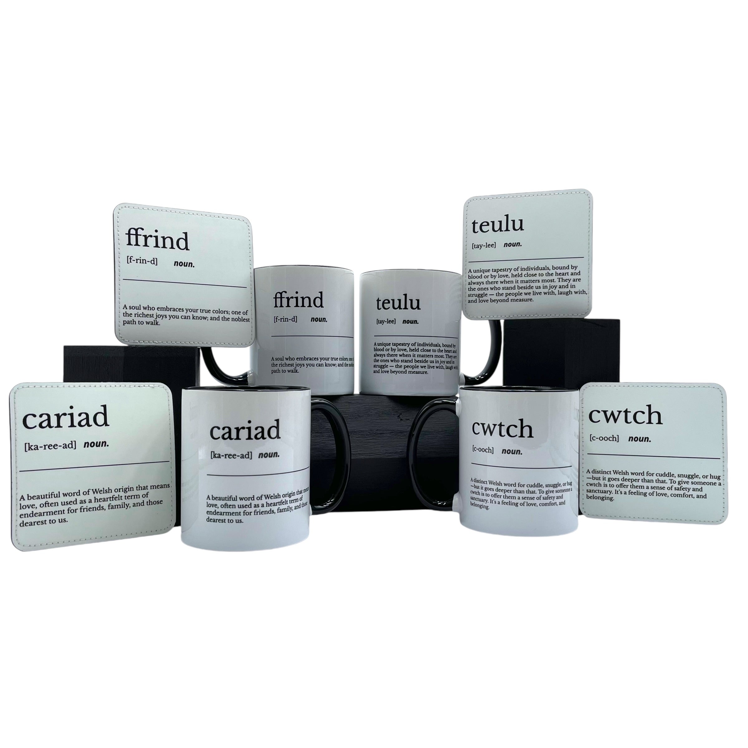 Welsh Noun Descriptive Mugs and Coaster Gift Set