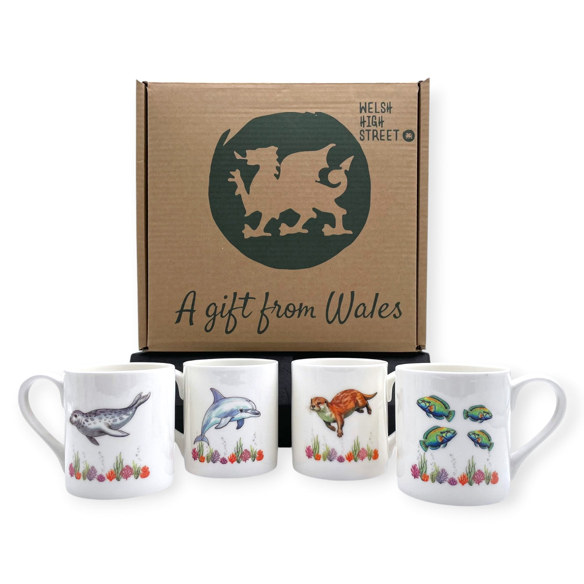 Set o Fwgiau Tsieina Asgwrn Bywyd Morol Cymru