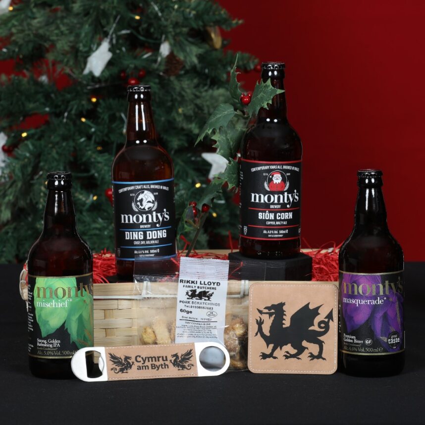 Christmas Welsh Hamper - Monty's Christmas Brewery Hamper Food & Drink Gift Set