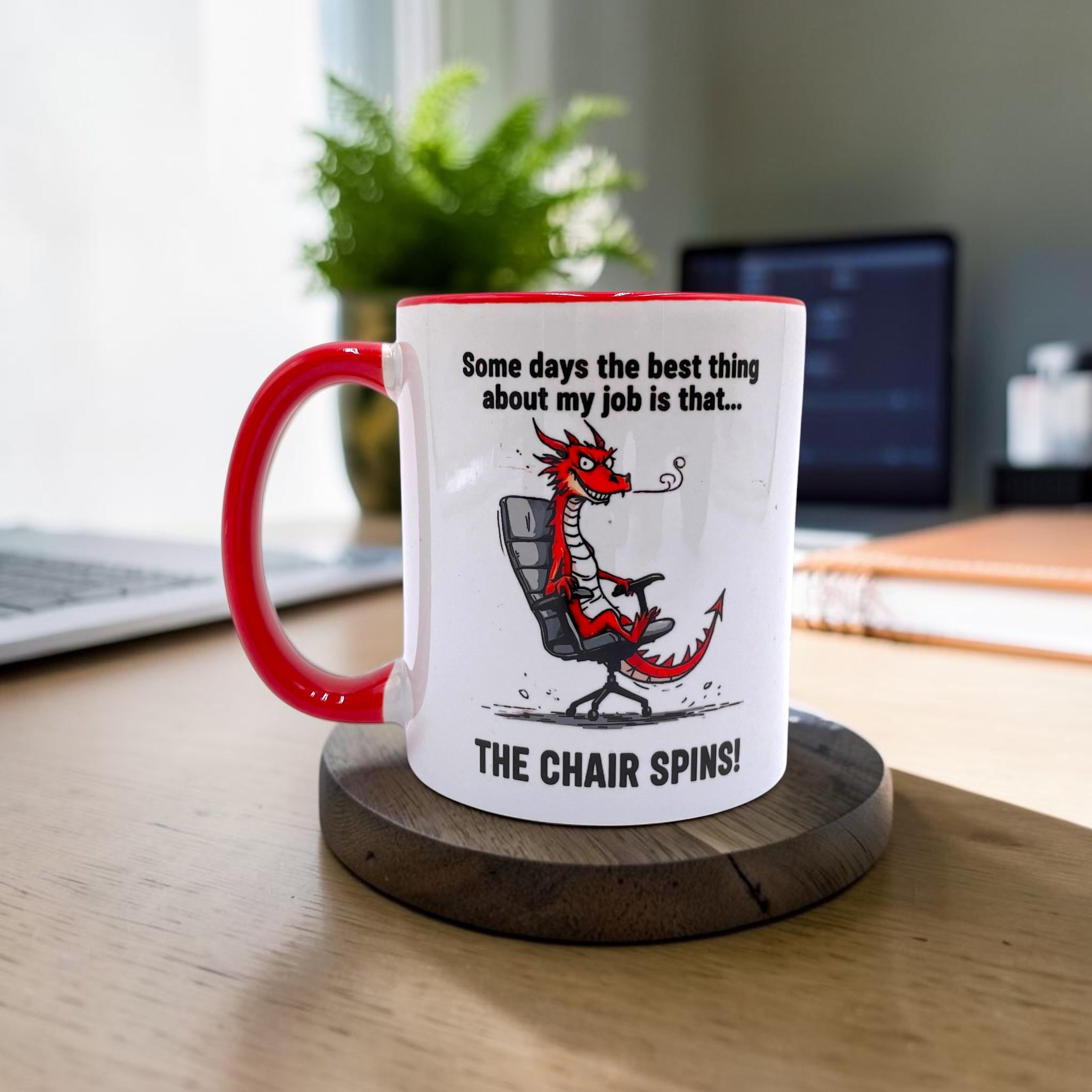 Some day's the best thing about my job is that the chair spins! - Funny Welsh Mug