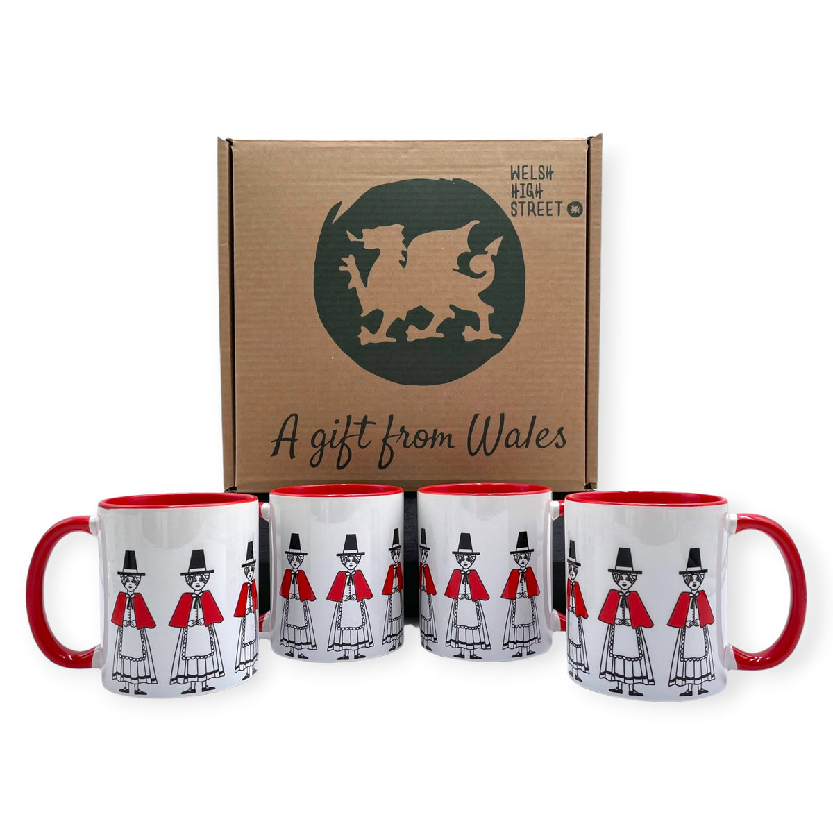 Set of 4 Traditional Welsh Lady Ceramic Mugs