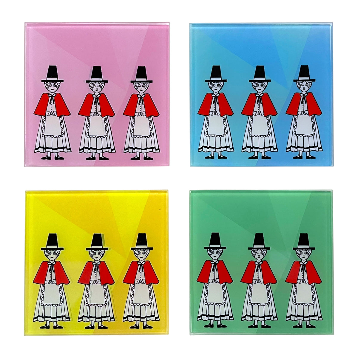 Welsh Lady Glass Coasters Set of 4 - Colourful Welsh Gifts and Traditional Welsh Design