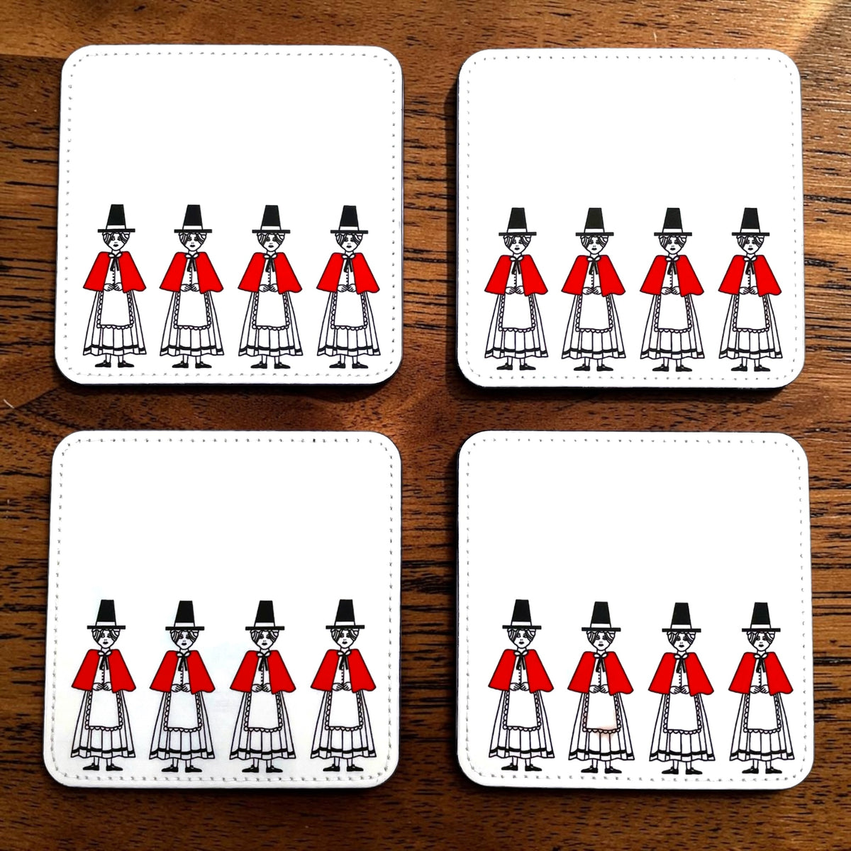 Set of 4 Welsh Lady Coasters – Traditional Welsh Gift