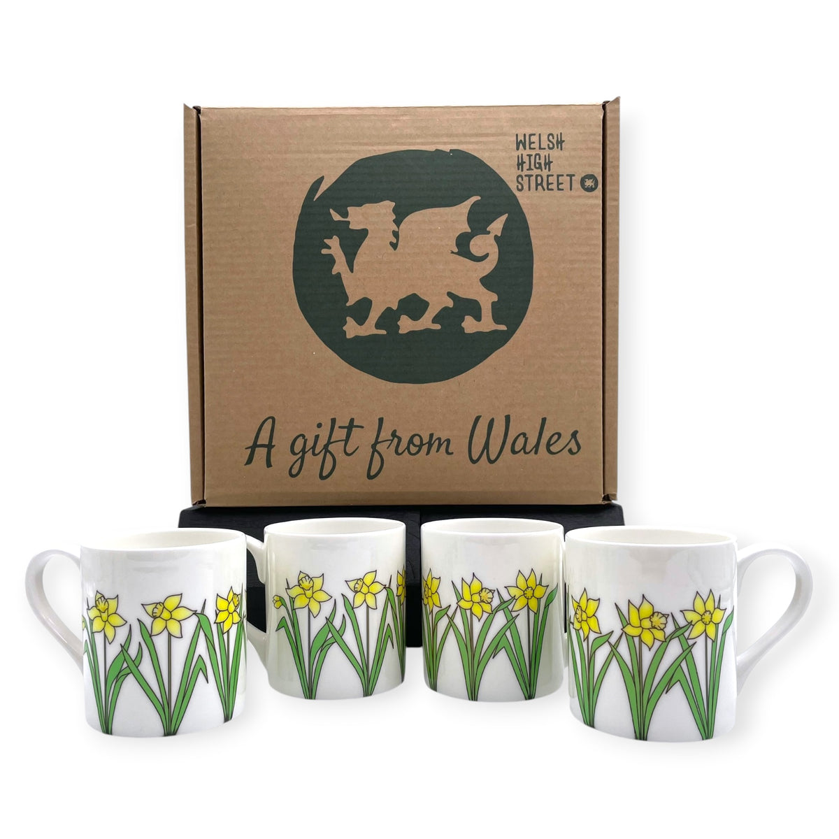 Welsh Daffodil Bone China Mugs Set of 4 - National Flower of Wales Design and Gift Set