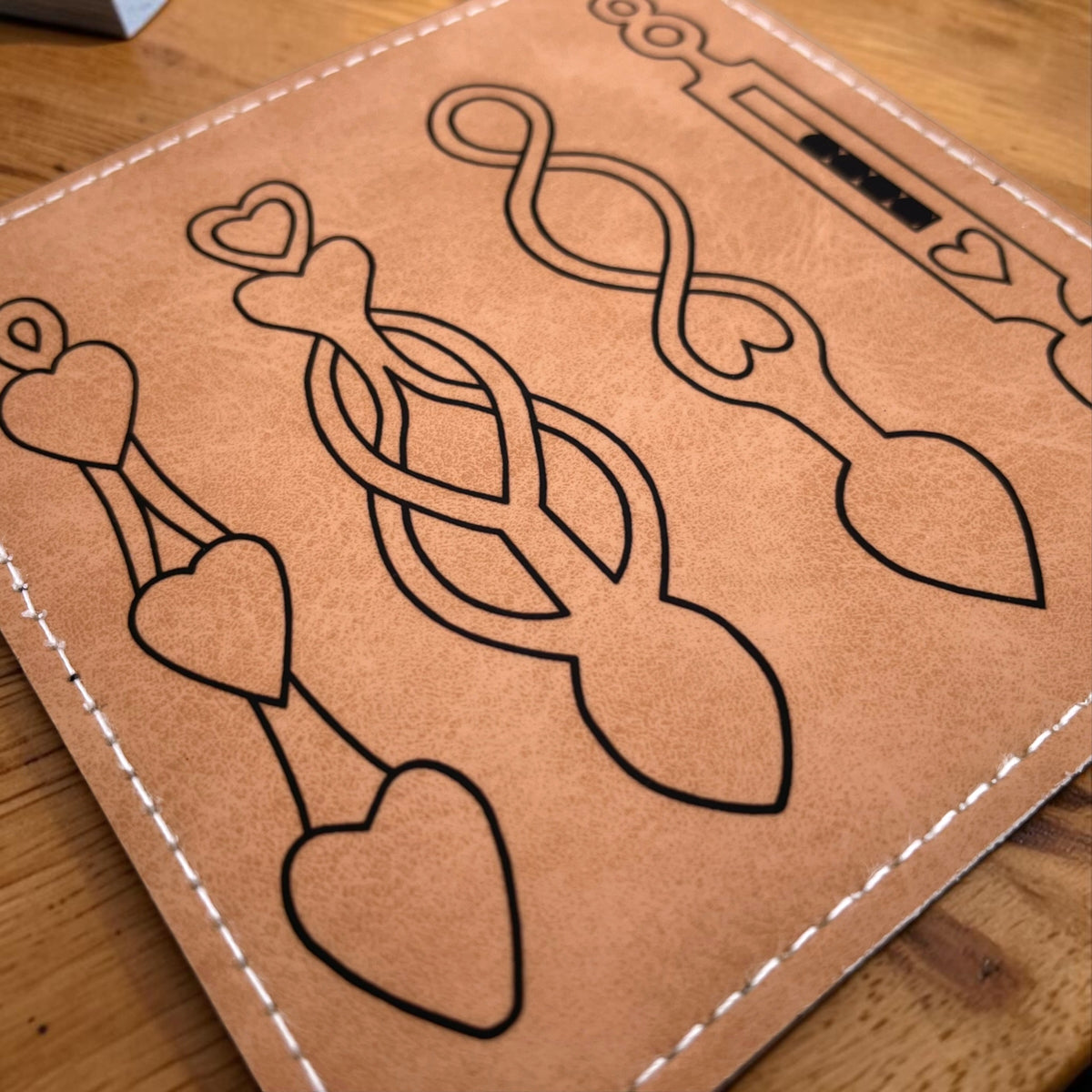 Welsh Love Spoon Brown Faux Leather Coaster Set - Traditional Welsh Gifts and Drink Coasters