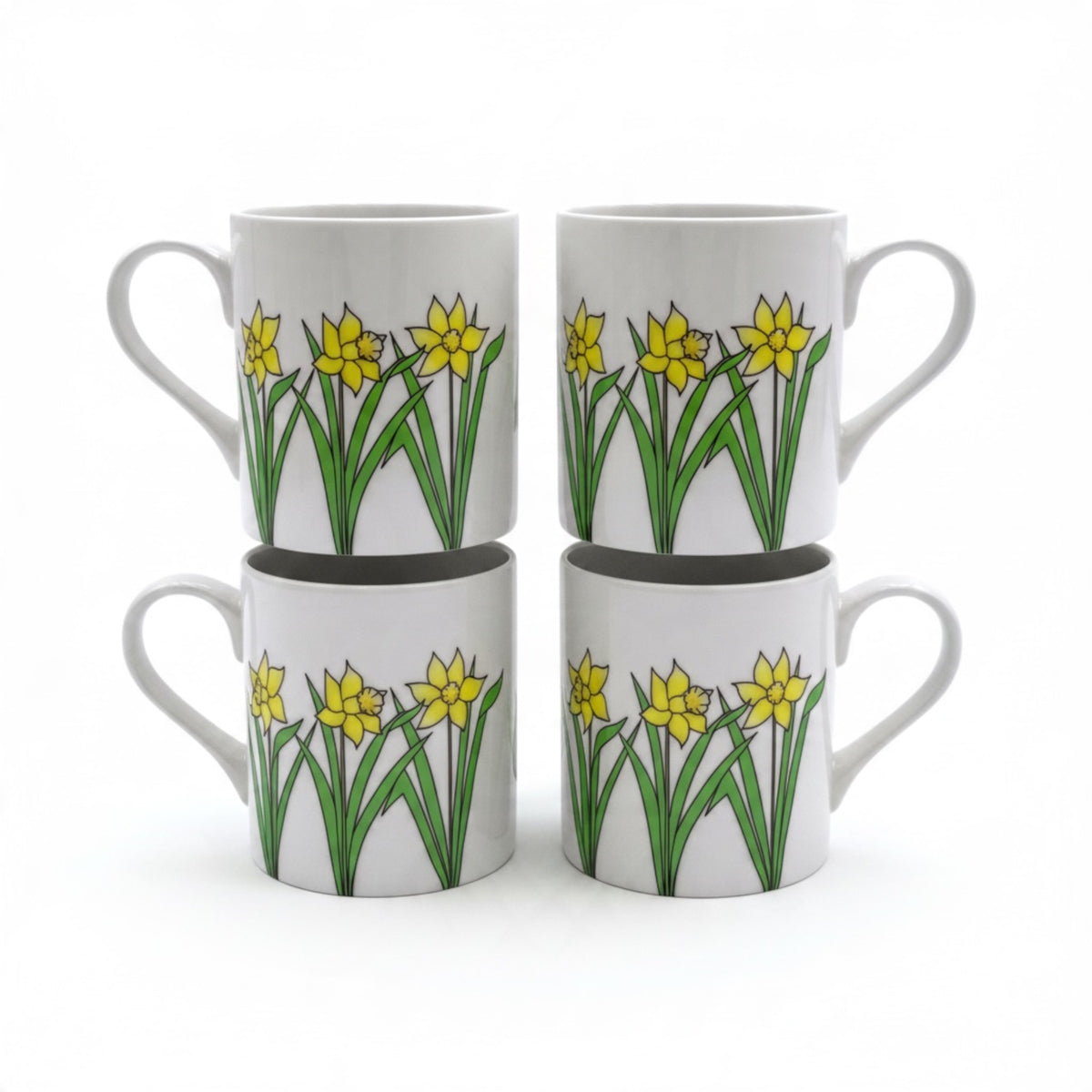 Welsh Daffodil Bone China Mugs Set of 4 - National Flower of Wales Design and Gift Set