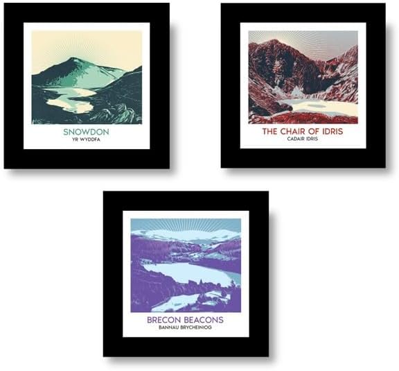 The Three Welsh Peaks Glass Coaster Set (Yr Wyddfa, Bannau Brycheiniog, Cadair Idris)