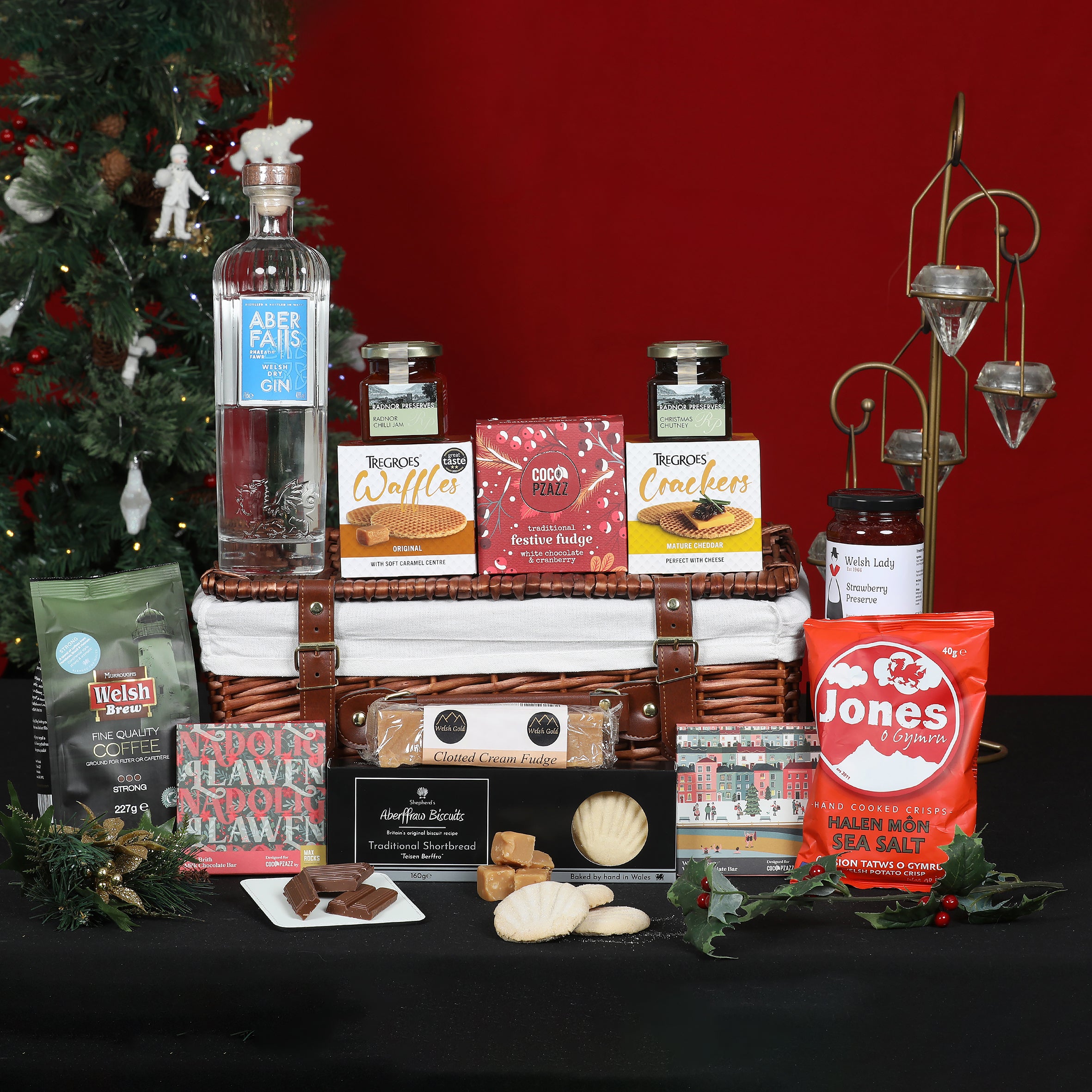 Christmas Gin Welsh Hamper - The Christmas Gin O' Clock Hamper Food & Drink Gift Set
