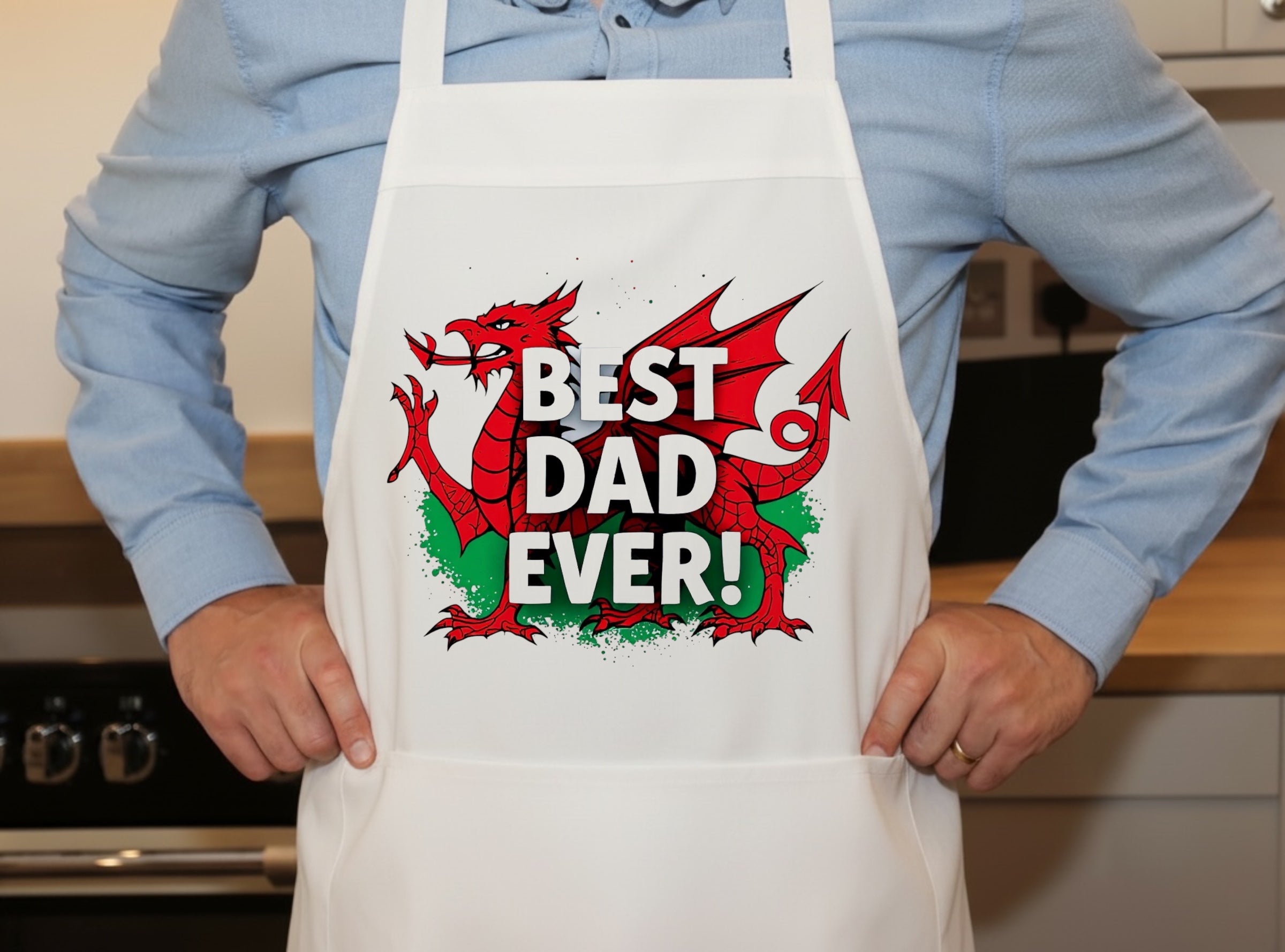 The Best Dad Ever White Welsh Dragon Apron