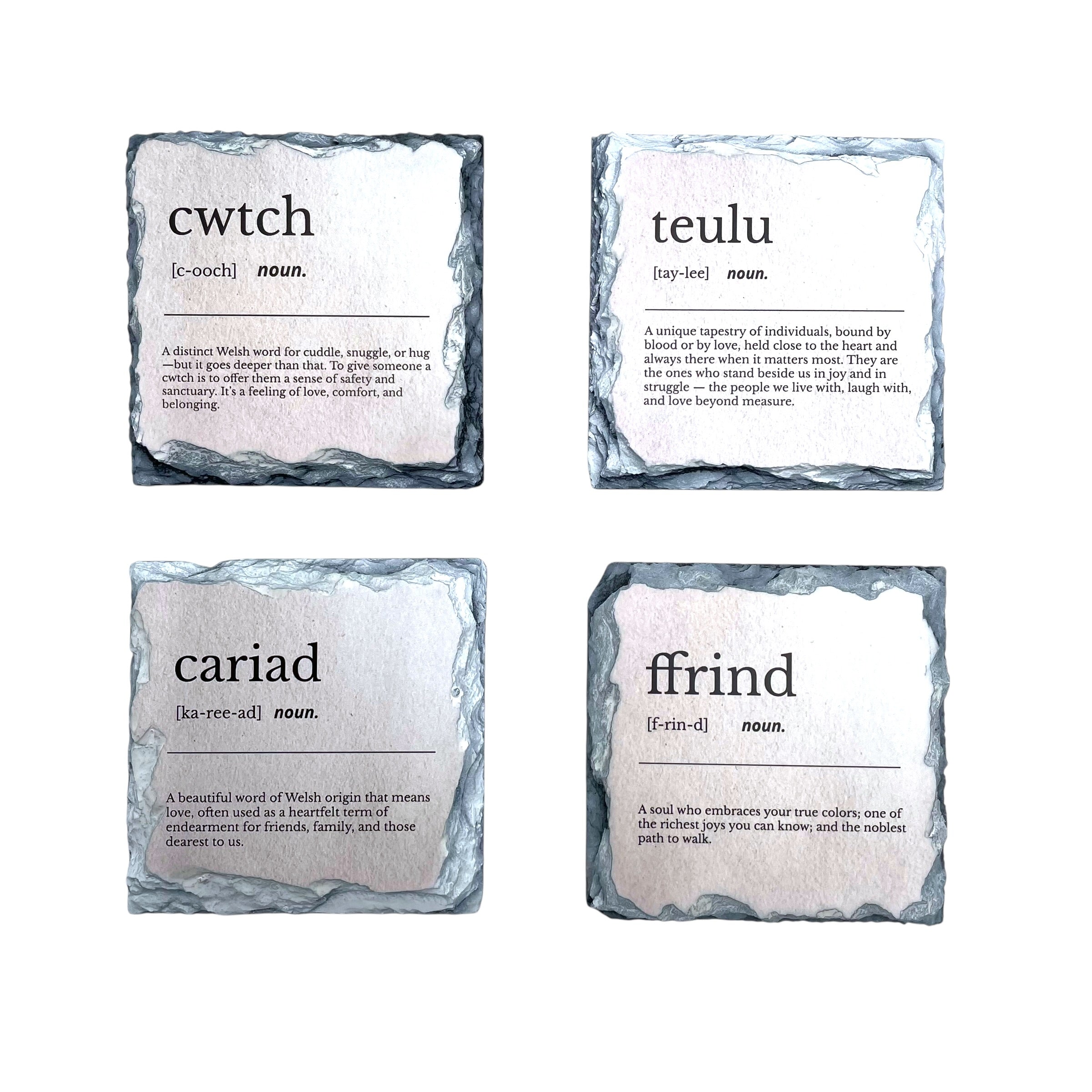 Welsh Noun Descriptive Slate Coaster Set