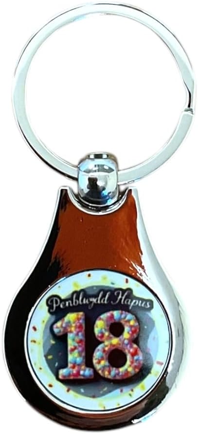 Happy 18th Birthday Key Ring - Yellow Design (Penblwydd Hapus)