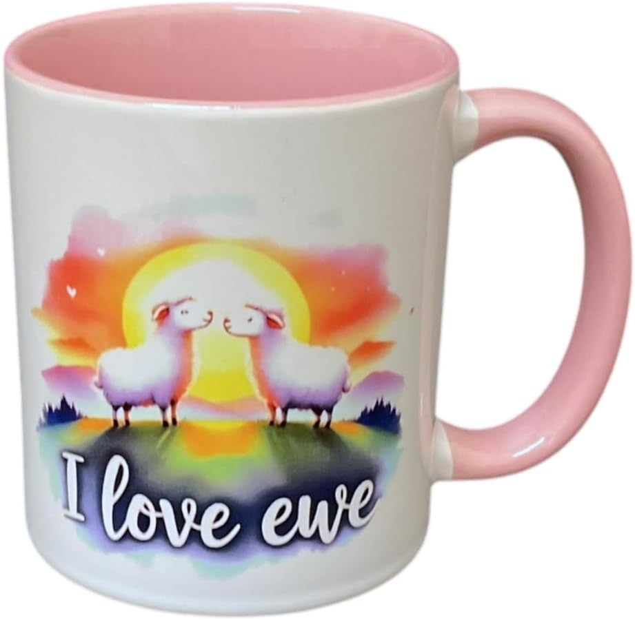 Dw i'n Caru Ewe - Mwg Dyluniad Pinc