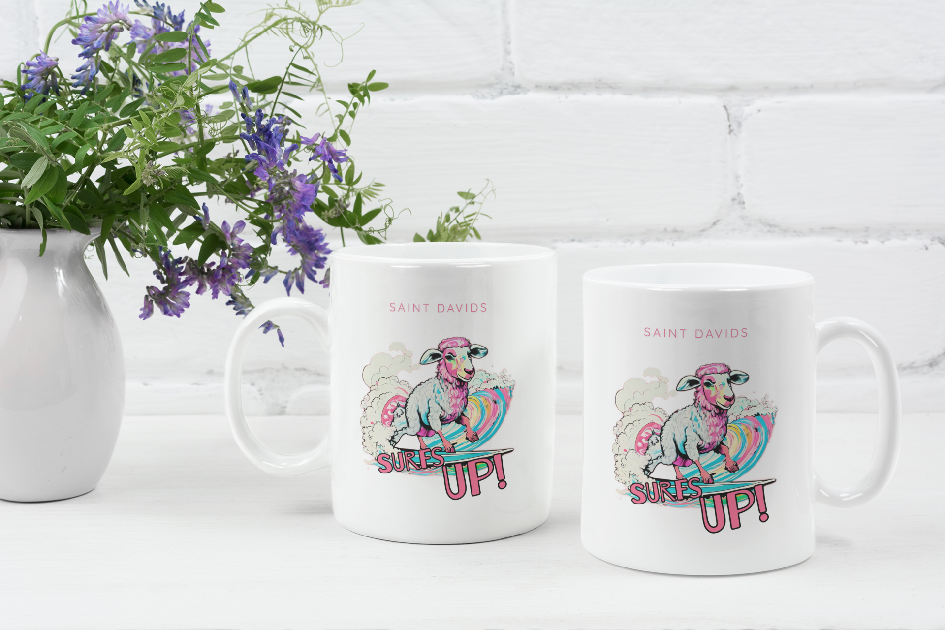 Saint Davids Sheep Surfs Up Mug