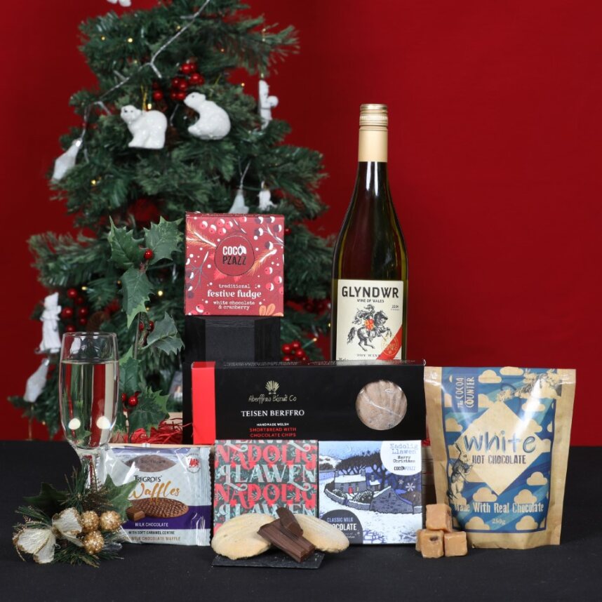 Christmas Chocolate & Wine Welsh Hamper - Christmas Wine & Chocolate Gift Set Food & Drink Gift Set