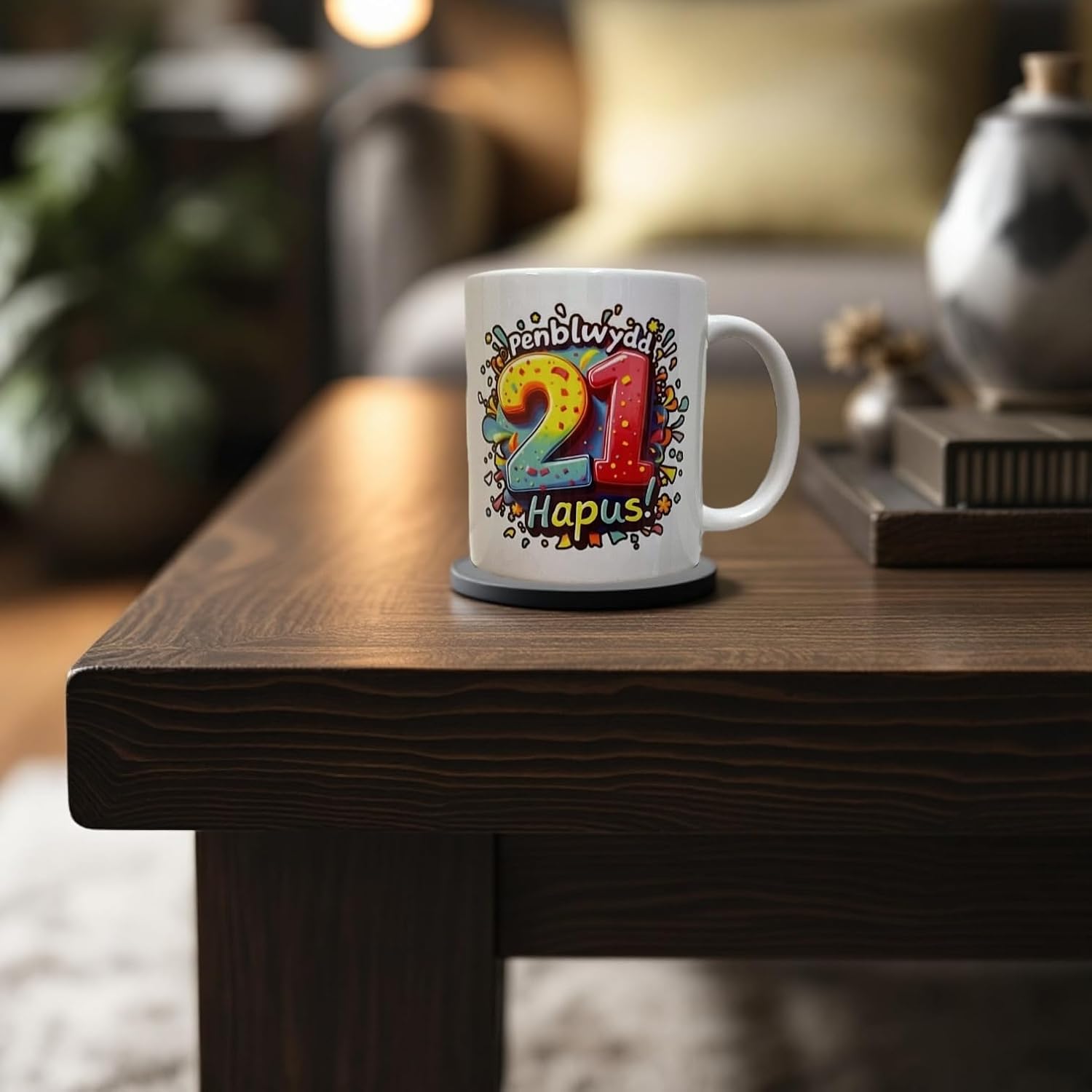 Penblwydd Hapus Happy 21st Birthday Mug - Colour design