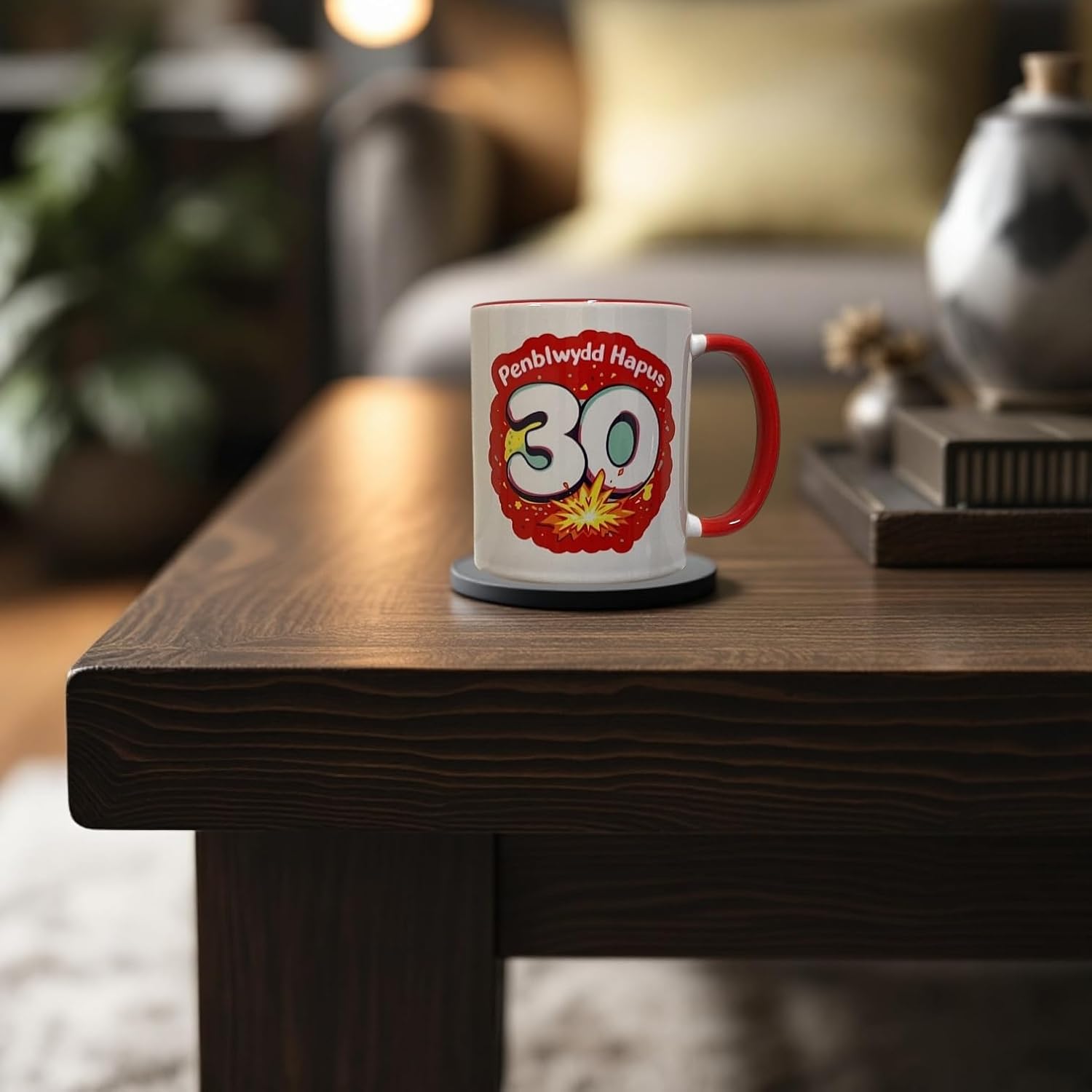 Penblwydd Hapus Happy 30th Birthday Mug - Red Design