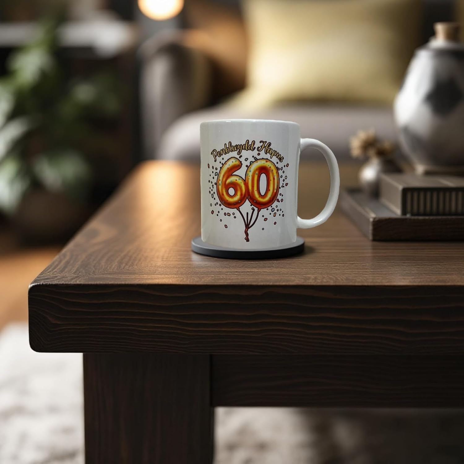 Penblwydd Hapus Happy 60th Birthday Mug - Gold Design