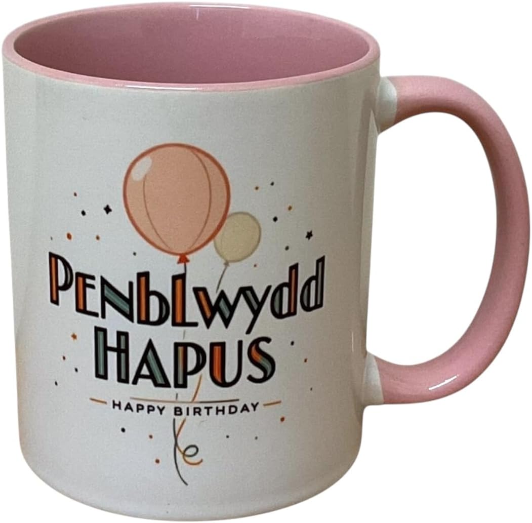 Penblwydd Hapus Mug - Pink Design (Happy Birthday)