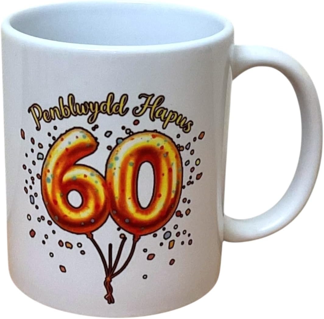 Penblwydd Hapus Happy 60th Birthday Mug - Gold Design