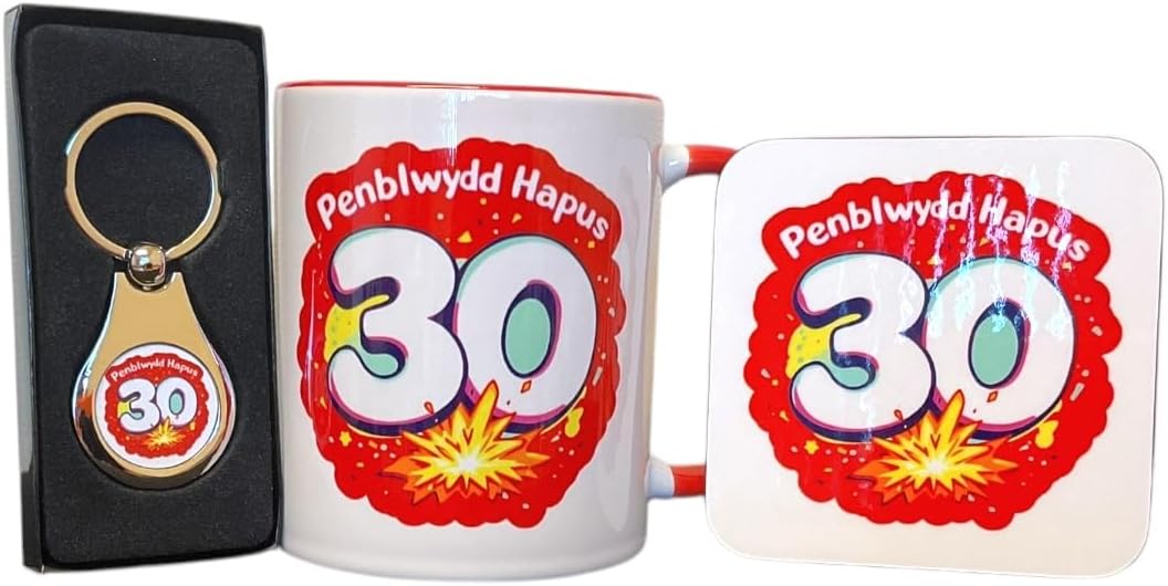 Happy 30TH Birthday Gift Set - Red Design (Penblwydd Hapus)