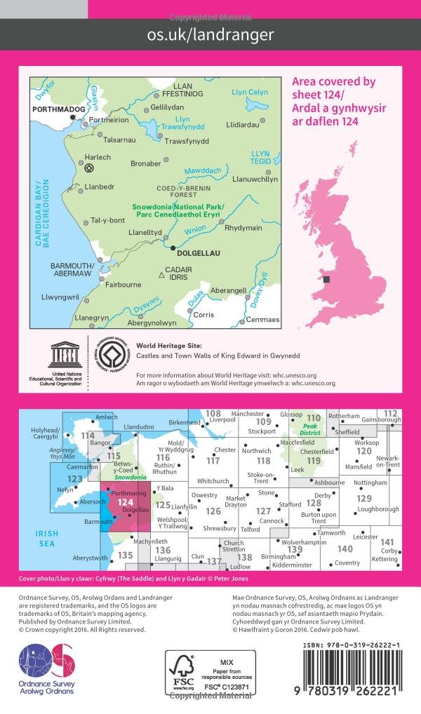 Map - OS Landranger 124 Porthmadog a Dolgellau / Porthmadog a Dolgellau