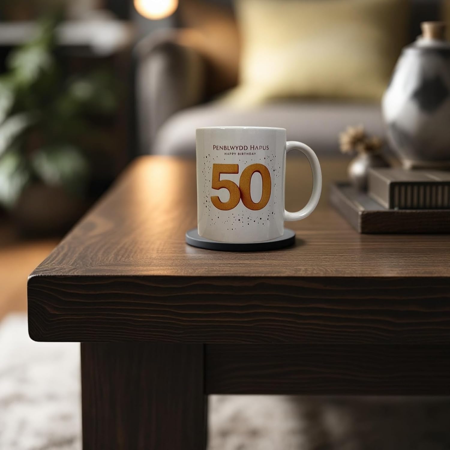 Penblwydd Hapus Happy 50th Birthday Mug - Gold Design