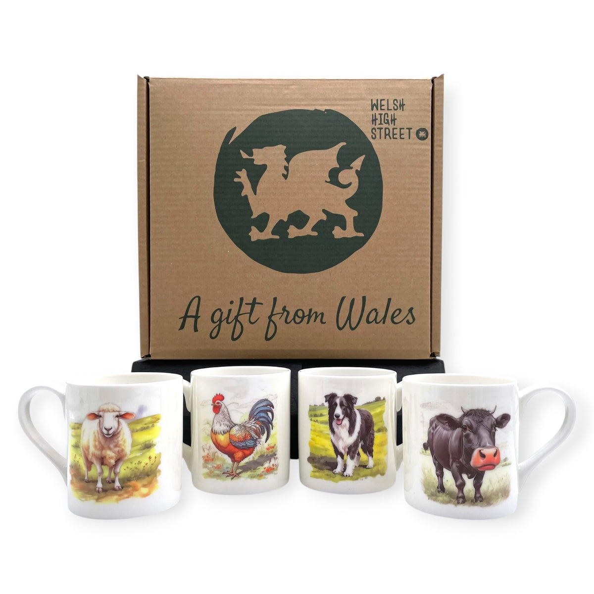 Set Mwgiau Tsieina Asgwrn Fferm Anifeiliaid Cymru