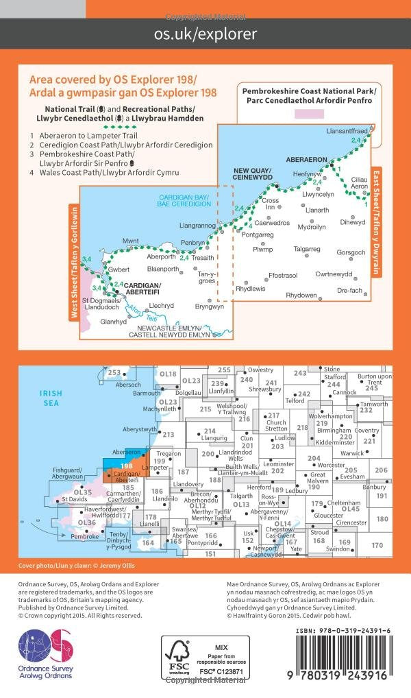 Map - OS Explorer 198 Aberteifi a Chei Newydd/Aberteifi a Cheinewydd