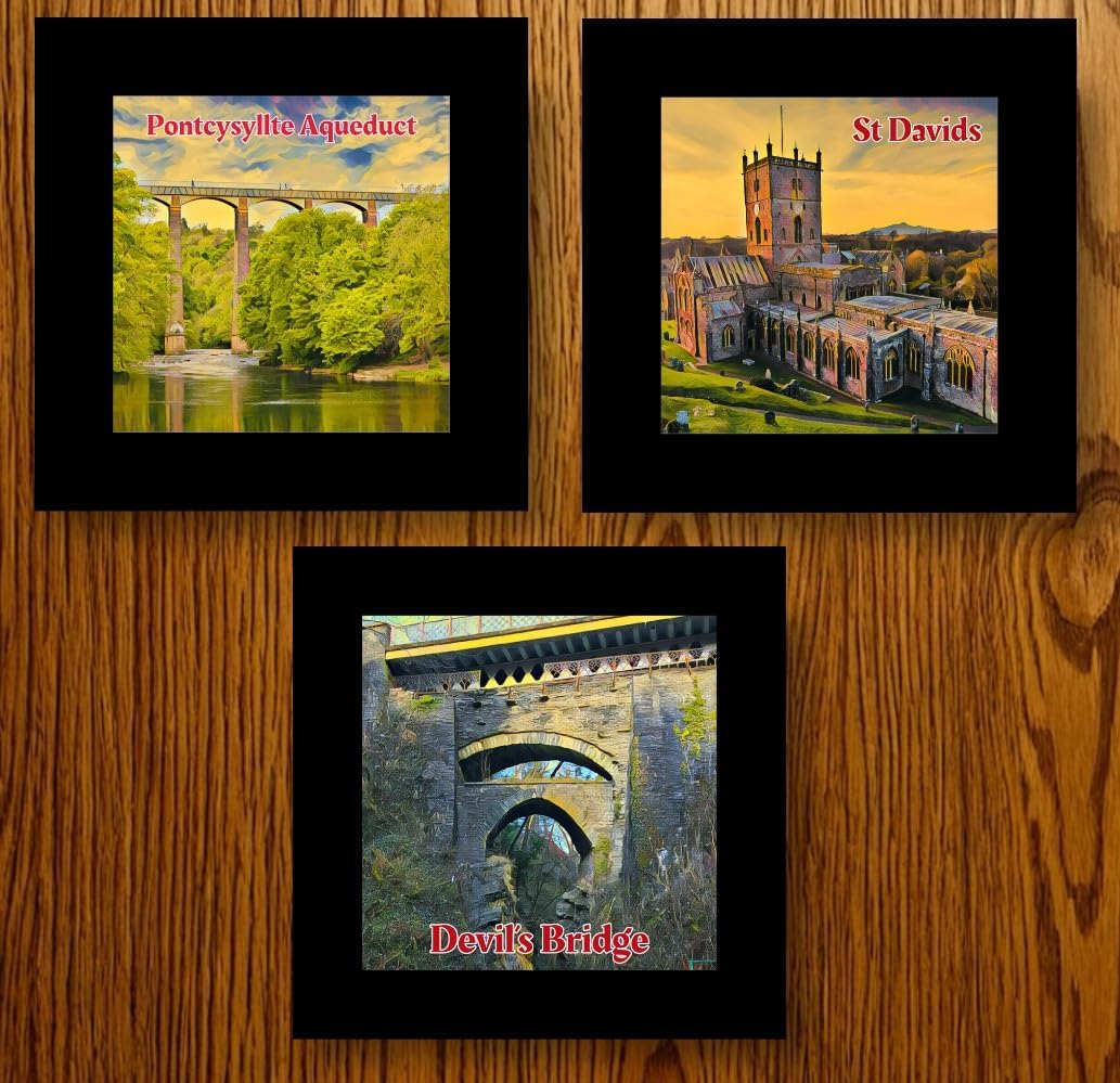 Three Welsh Landmarks Coaster Set (Devil's Bridge, St David's, Pontcysyllte Aqueduct)