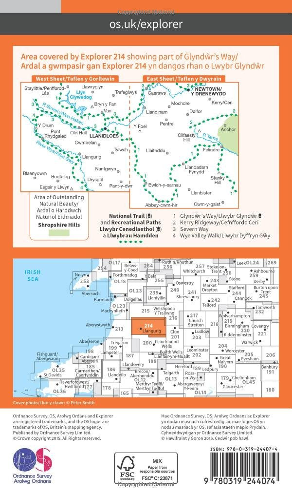 Map - OS Explorer 214 Llanidloes a'r Drenewydd/Y Drenewydd