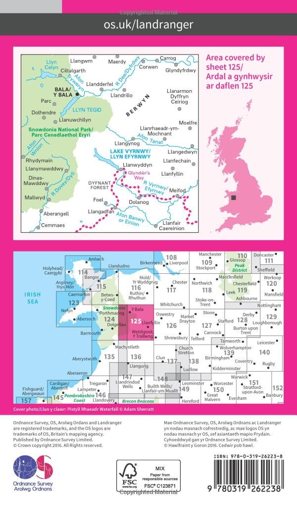 Map - OS Landranger 125 Y Bala a Llyn Efyrnwy, Berwyn / Y Bala a Llyn Efyrnwy, Berwyn