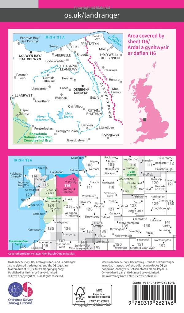 Map - OS Landranger 116 Dinbych a Bae Colwyn / Dinbych a Bae Colwyn