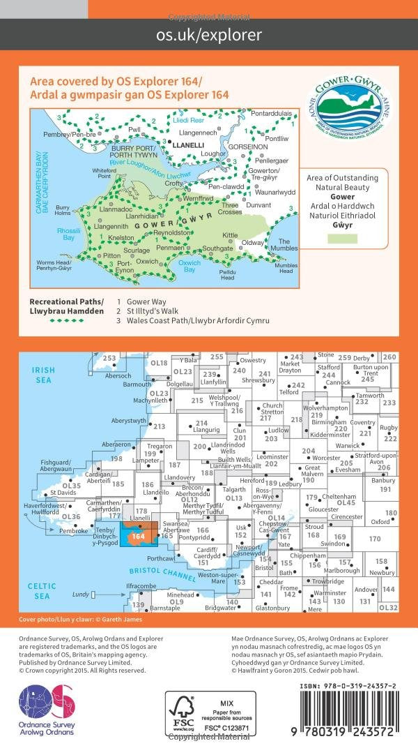 Map - OS Explorer 164 Gŵyr/Gwyr: Llanelli