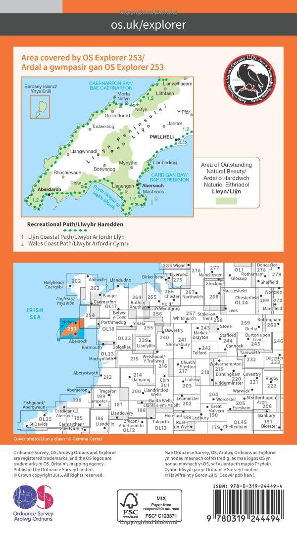 Map - OS Explorer 253 Gorllewin Penrhyn Llŷn/Pen Llyn Ardal Orllewinol