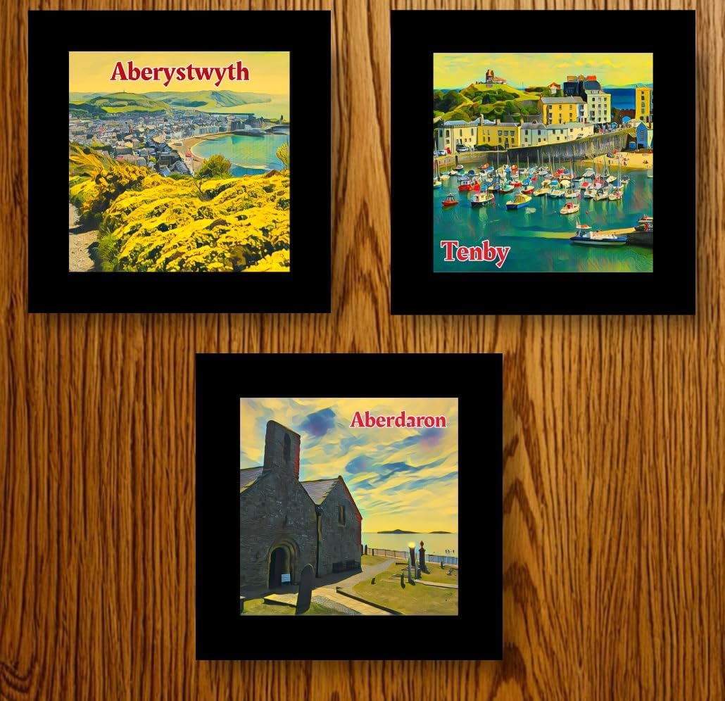 Three Welsh Beaches Glass Coaster Set (Tenby, Aberystwyth, Aberdaron)