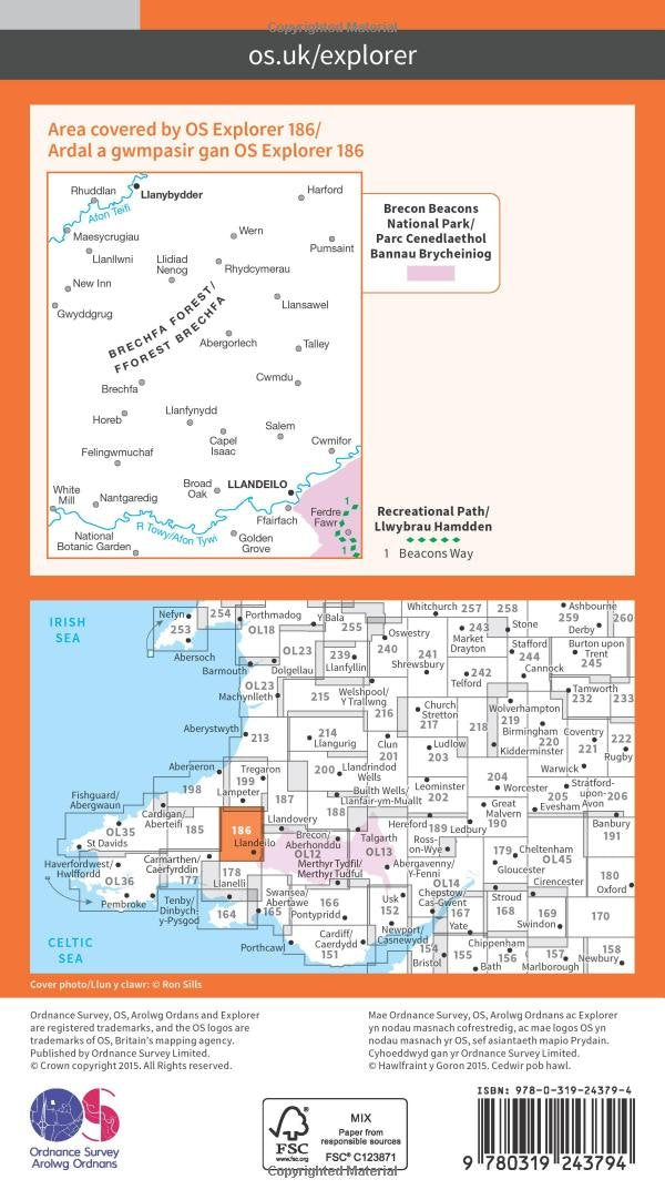 Map - OS Explorer 186 Llandeilo a Choedwig Brechfa/Fforest Brechfa