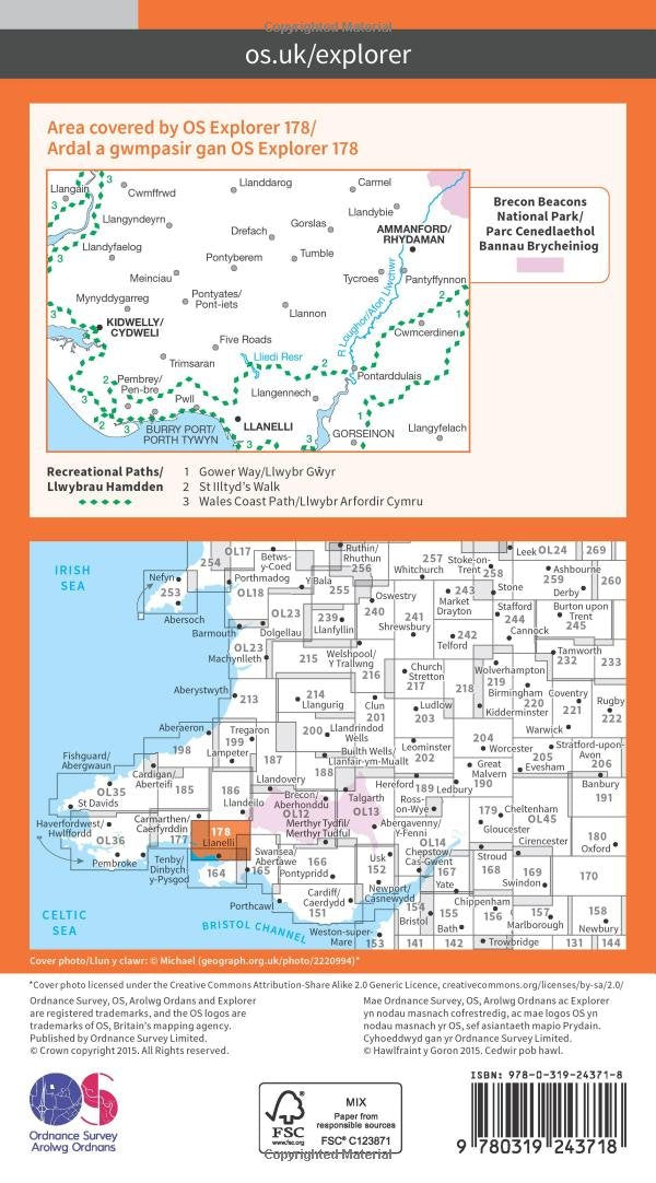 Map - OS Explorer 178 Llanelli a Rhydaman / Rhydaman