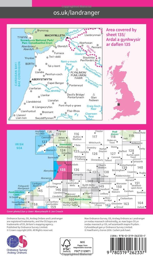 Map - OS Landranger 135 Aberystwyth a Machynlleth / Aberystwyth a Machynlleth