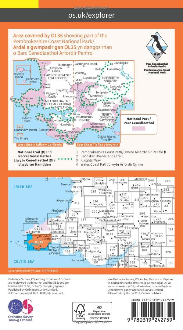 Map - OS Explorer Ol 36 De Sir Benfro