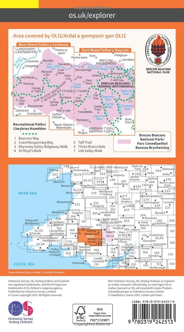 Map - OS Explorer Ol 12 Parc Cenedlaethol Bannau Brycheiniog Ardal Orllewinol/Parc Cenedlaethol Bannau Brycheiniog Ardal Orllewinol