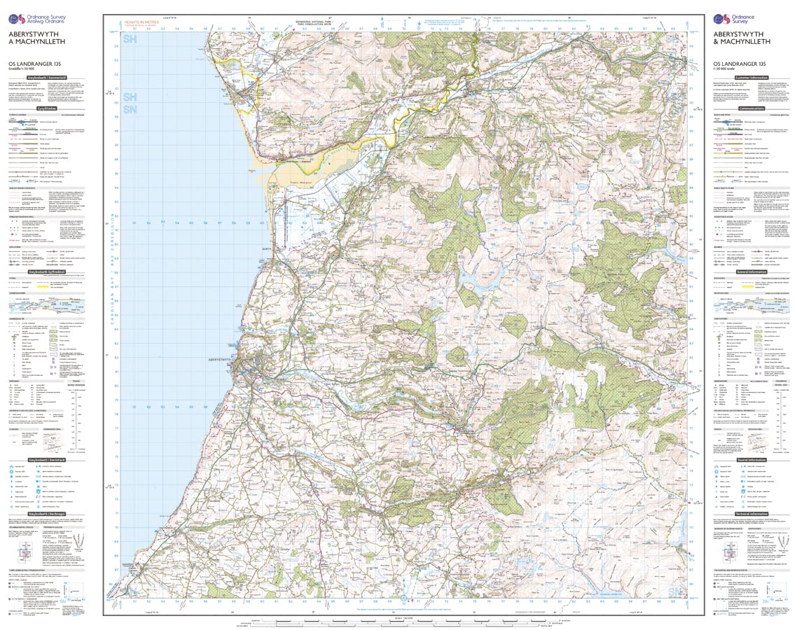 Map - OS Landranger 135 Aberystwyth a Machynlleth / Aberystwyth a Machynlleth