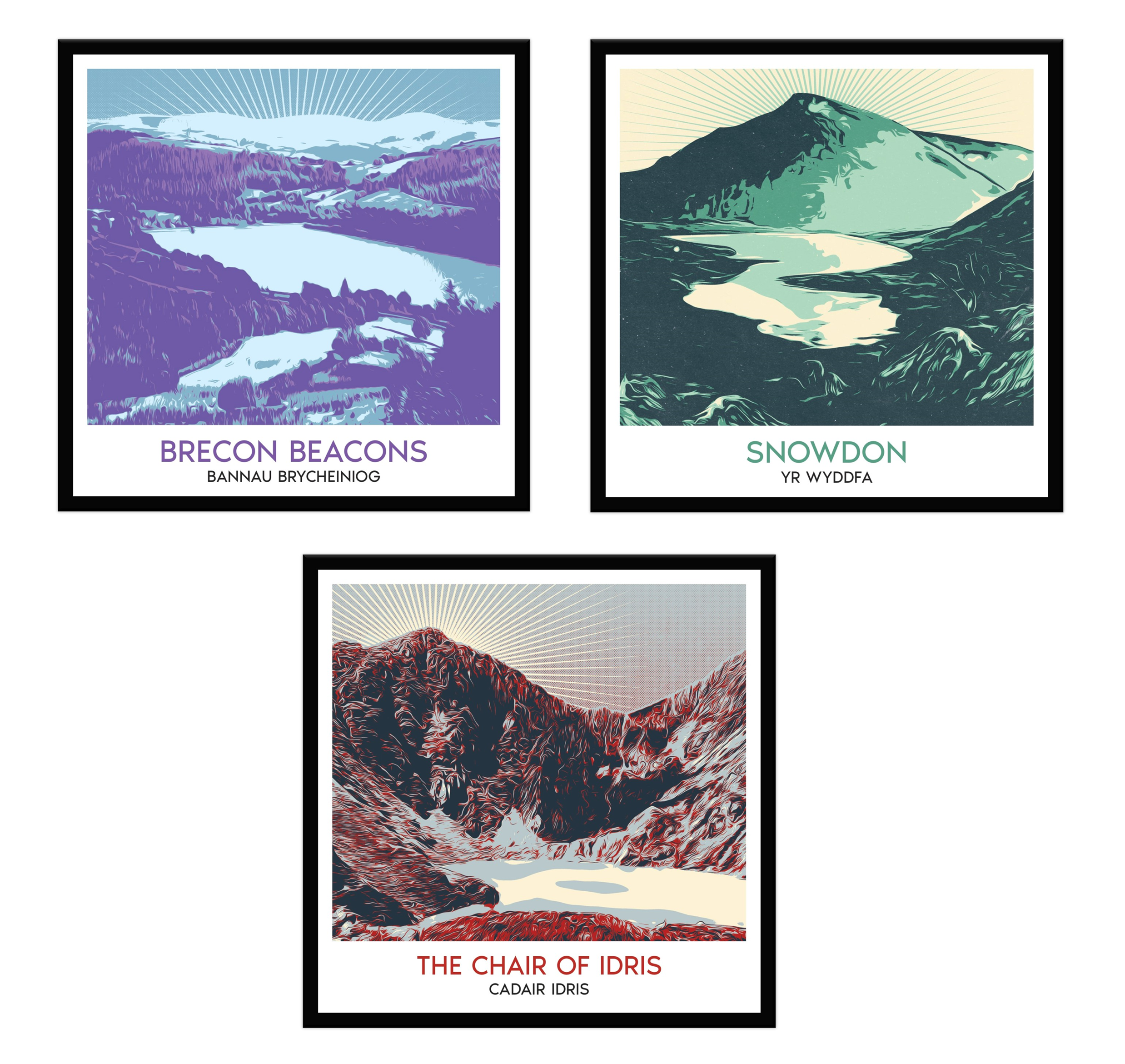 The Three Welsh Peaks Wall Art Set - Set Of Three Framed Prints 8X8