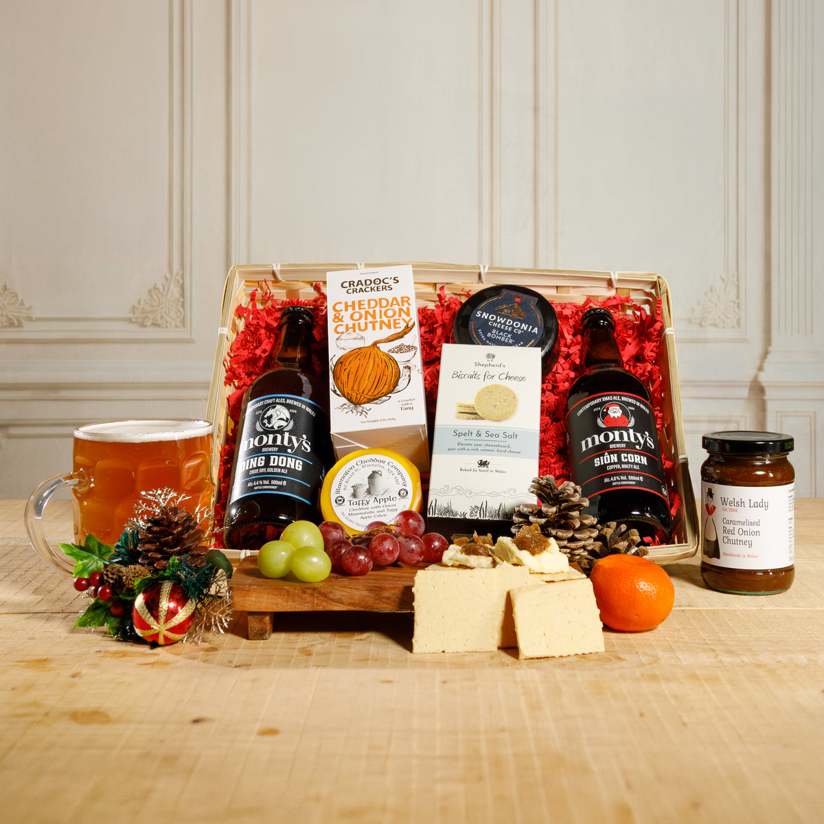 Christmas Cheese & Ale & Beer Welsh Hamper - The Christmas Cheese & Ale Gift Set Food & Drink Gift Set