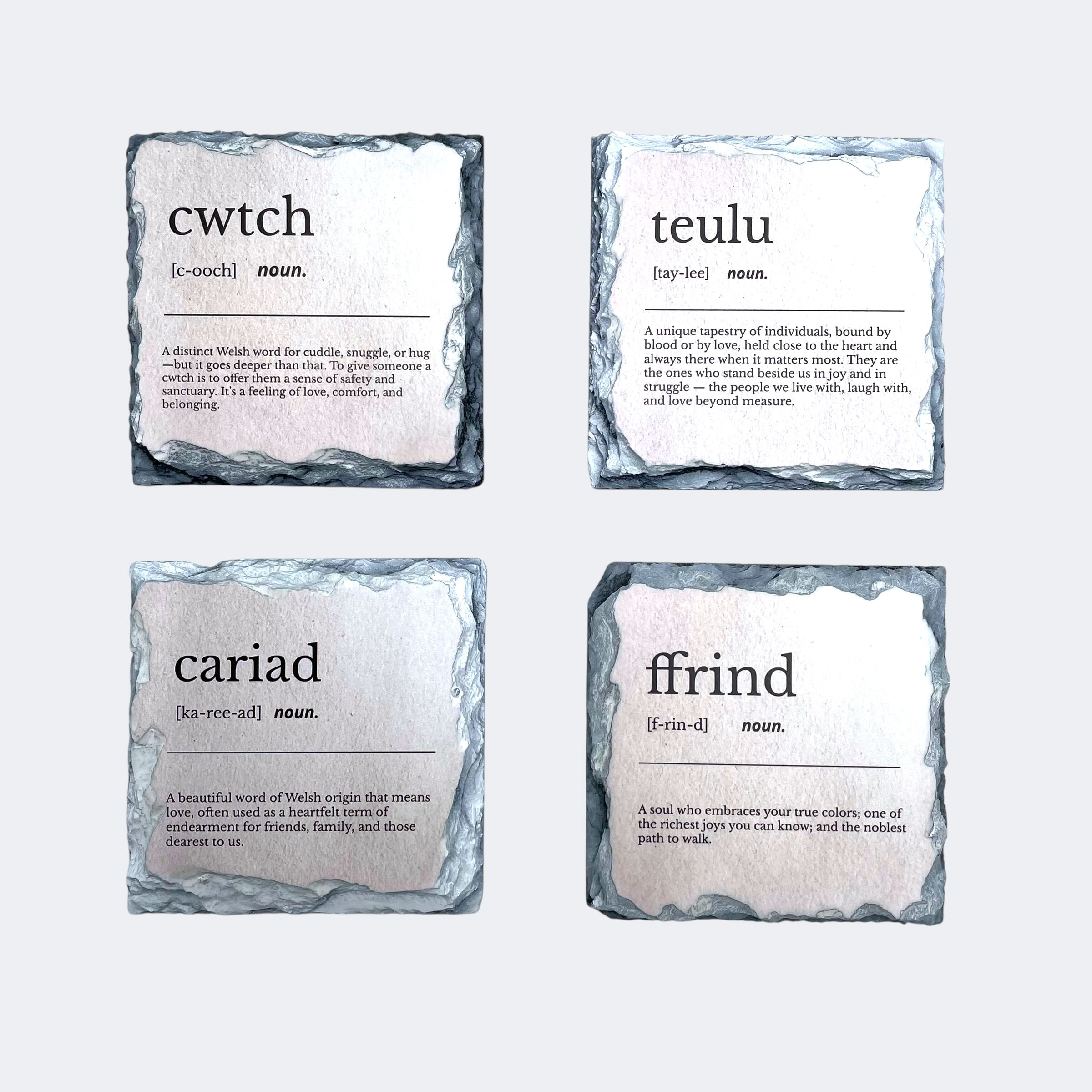Welsh Noun Descriptive Slate Coaster Set