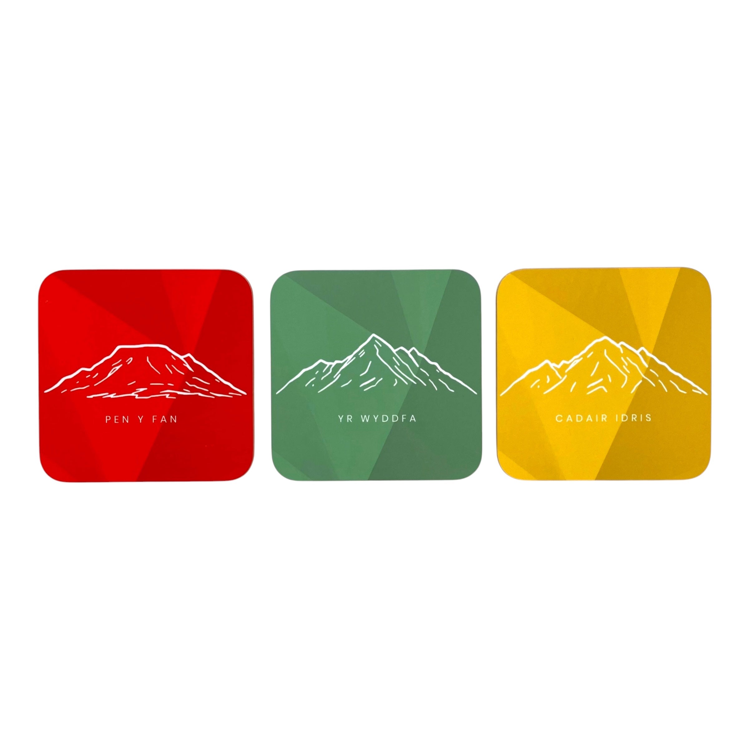 Three Welsh Peaks - Yr Wyddfa, Pen Y Fan, Cadair Idris Coloured Coaster Set