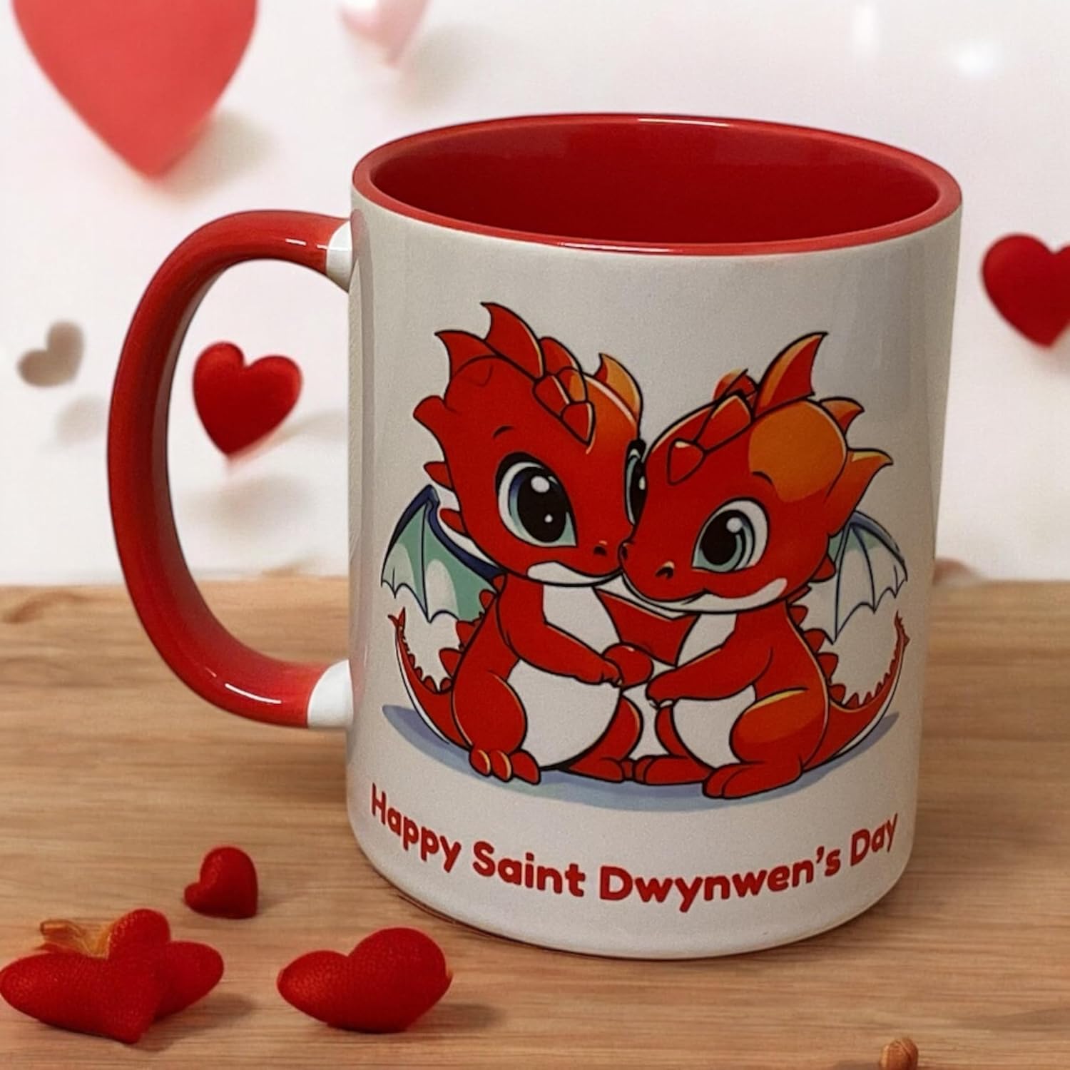 Happy Saint Dwynwen's Day - Cute Red Dragon Couple Mug